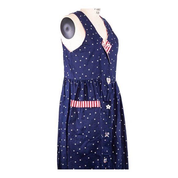 Dogwood Lane Women’s Blue Dress Patriotic Flag Button Stars Hearts Sleeveless S - Picture 7 of 9